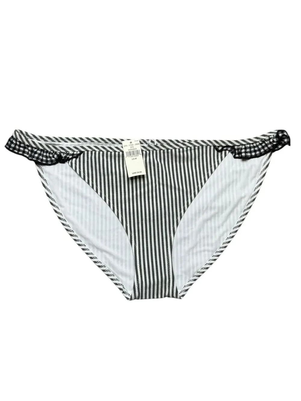 NEW Aerie Bikini Bottoms Women M Seersucker Ruffle Gingham Stripe Gray White